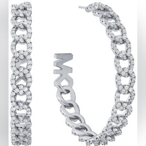Michael Kors Platinum Plated Pave Frozen Curb Hoop Earrings
